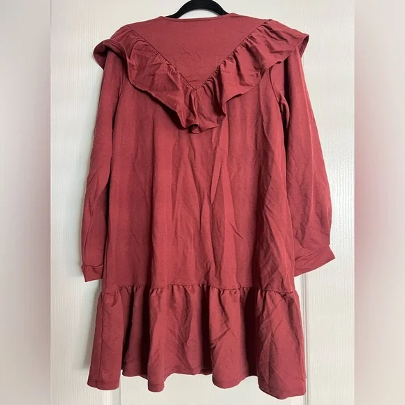 Mango - Ruffled Drop Waist - Rust Red / Maroon Dress - Picture 9 of 10